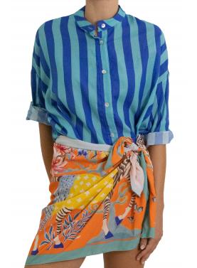 Camicia con collo alla coreana a righe 